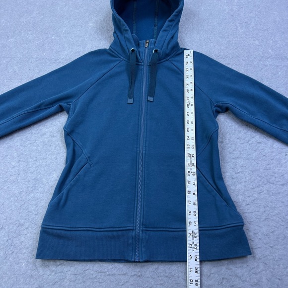 Athleta Triumph Hoodie Women's‎ Medium Blue Fitted Full Zip Funnel Thumbholes - Picture 8 of 11